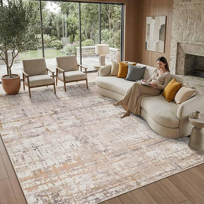 Rugxara 8x10 Modern Abstract Area Rugs,Large Soft Rugs for Living Room,Neutral Washable Rug,Beige... | Amazon (US)
