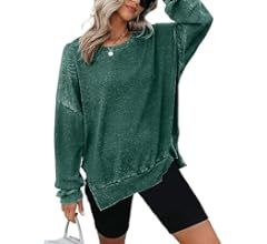 Dokotoo Womens Oversized Waffle Knit Crewneck Sweatshirts Long Sleeve Side Slits Casual Pullover ... | Amazon (US)