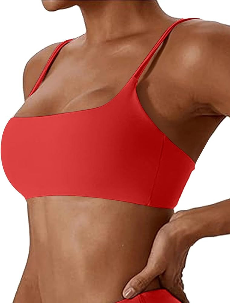 Comper Women's Sports Bras Wirefree Racerback Workout Bras Sexy Thin Straps Yoga Sport Bras with ... | Amazon (US)