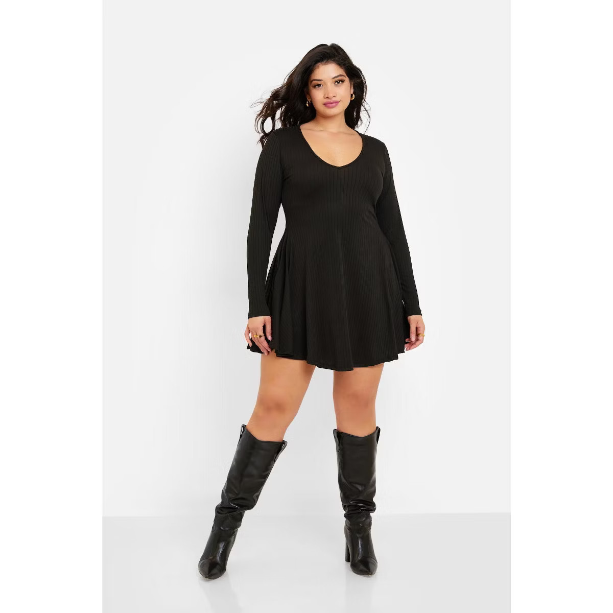 Rebdolls Women's Essential Ribbed Scoop Neck Mini Skater Dress | Target