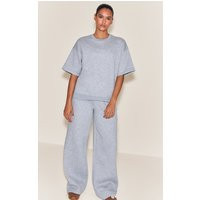 Grey Marl Button Up Wide Leg Sweatpants | PrettyLittleThing US