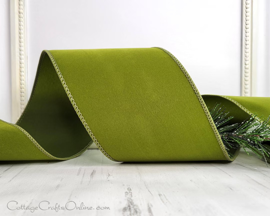 Wired Ribbon, 4 Inches Wide, Moss Olive Green Velvet TEN YARD ROLL Simone 100 Christmas, St Patri... | Etsy (US)