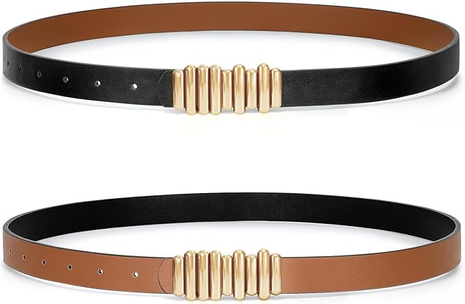 WHIPPY Women Reversible Leather Belt for Jeans Pants Dresses Ladies Skinny Waist Belt with Gold S... | Amazon (US)