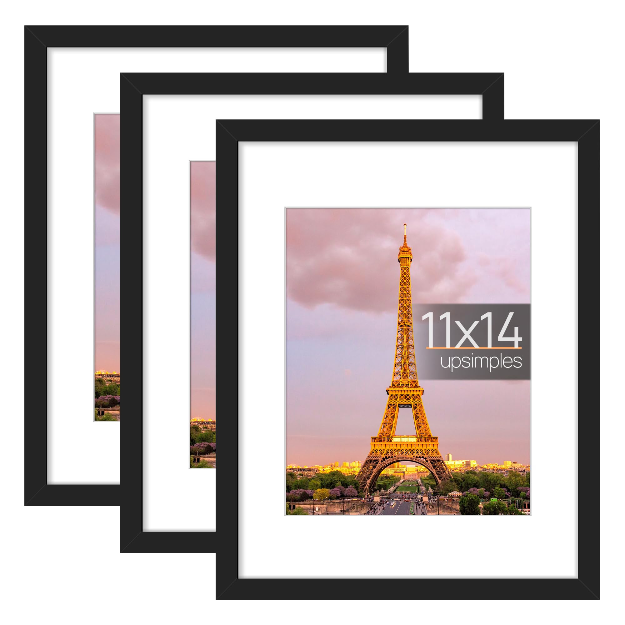 upsimples 11x14 Picture Frame Set of 3, Made of High Definition Glass for 8x10 with Mat or 11x14 ... | Amazon (US)