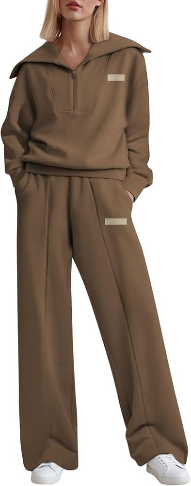 Aleumdr Two Piece Outfits Half Zip Sweatshirt Sweatsuit Lounge Sets for Women Matching Set Wide L... | Amazon (US)