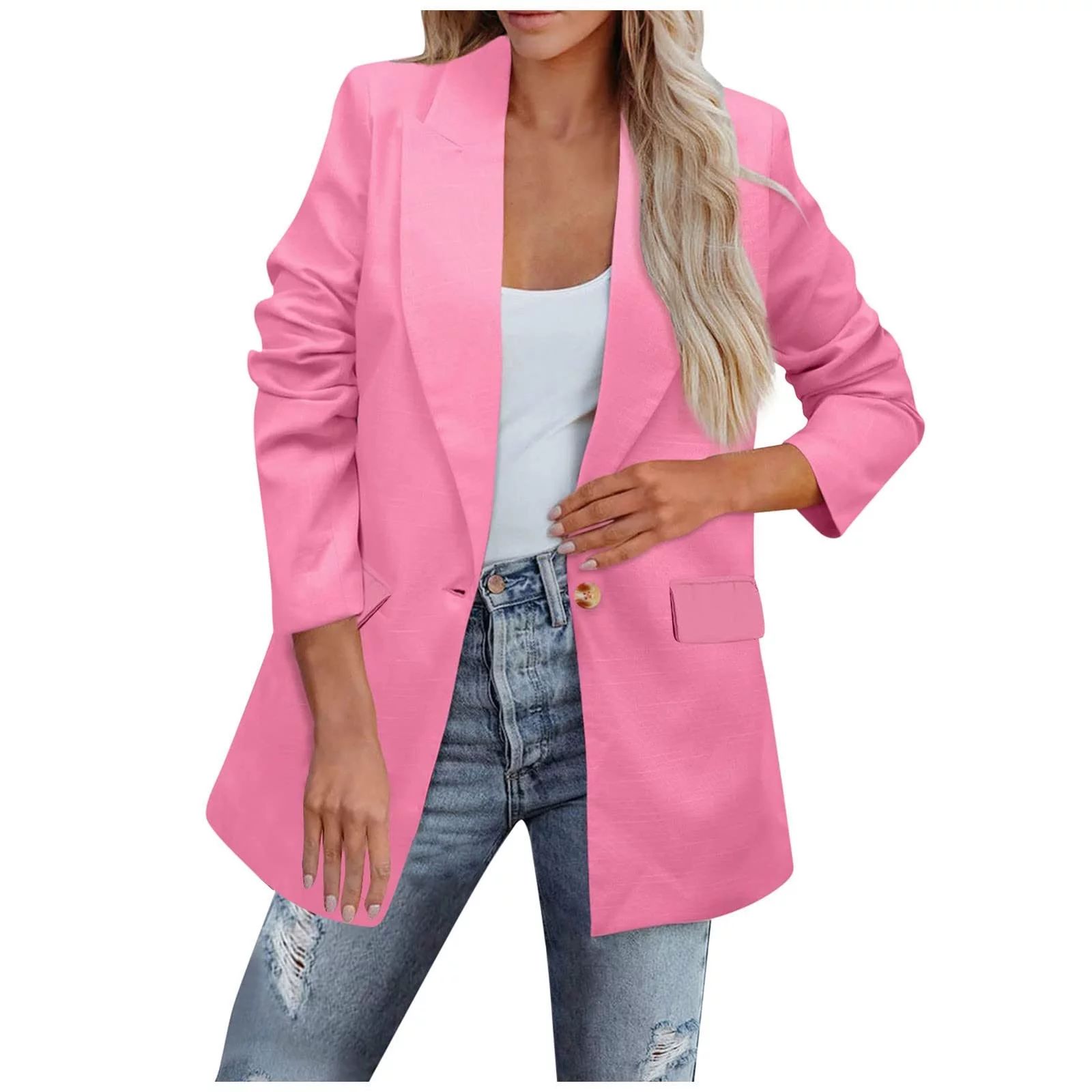 tklpehg Blazer Jackets for Women Long Sleeve Lapel Fashion Casual Pockets Long Sleeve Casual Soli... | Walmart (US)