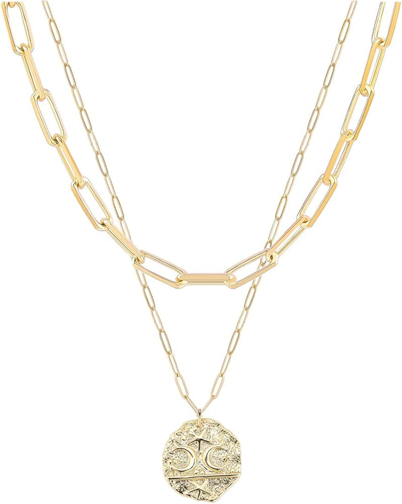 Gold Layered Choker Necklace for Women 18K Gold Plated Moon Star Angel Lion Coin Charm Paperclip ... | Amazon (US)