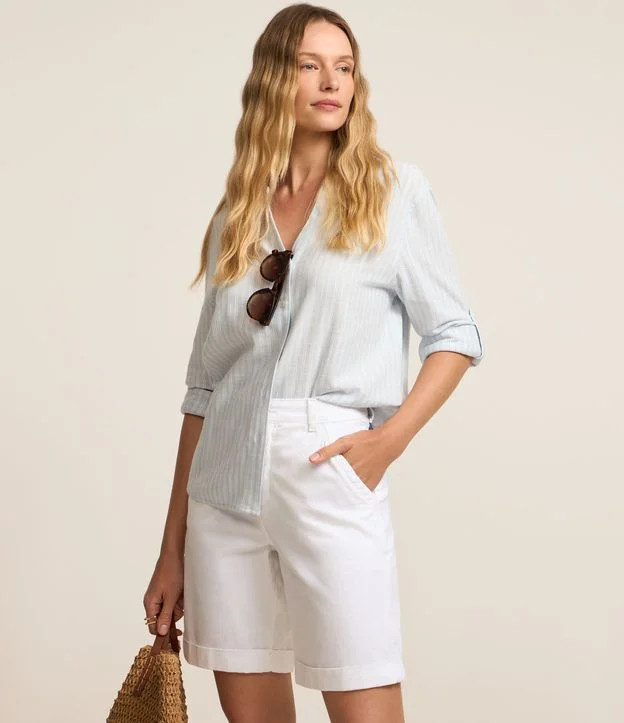 Bermuda Cintura Alta em Sarjas com Bolsos Branco - Lojas Renner | Renner (BR)