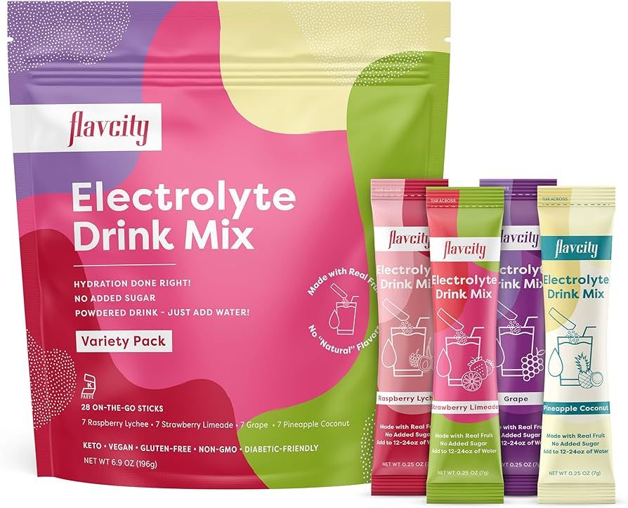 Amazon.com: FlavCity Electrolytes Drink Mix, Variety Pack, 28 On-The-Go Stick Packs - Healthy Ele... | Amazon (US)