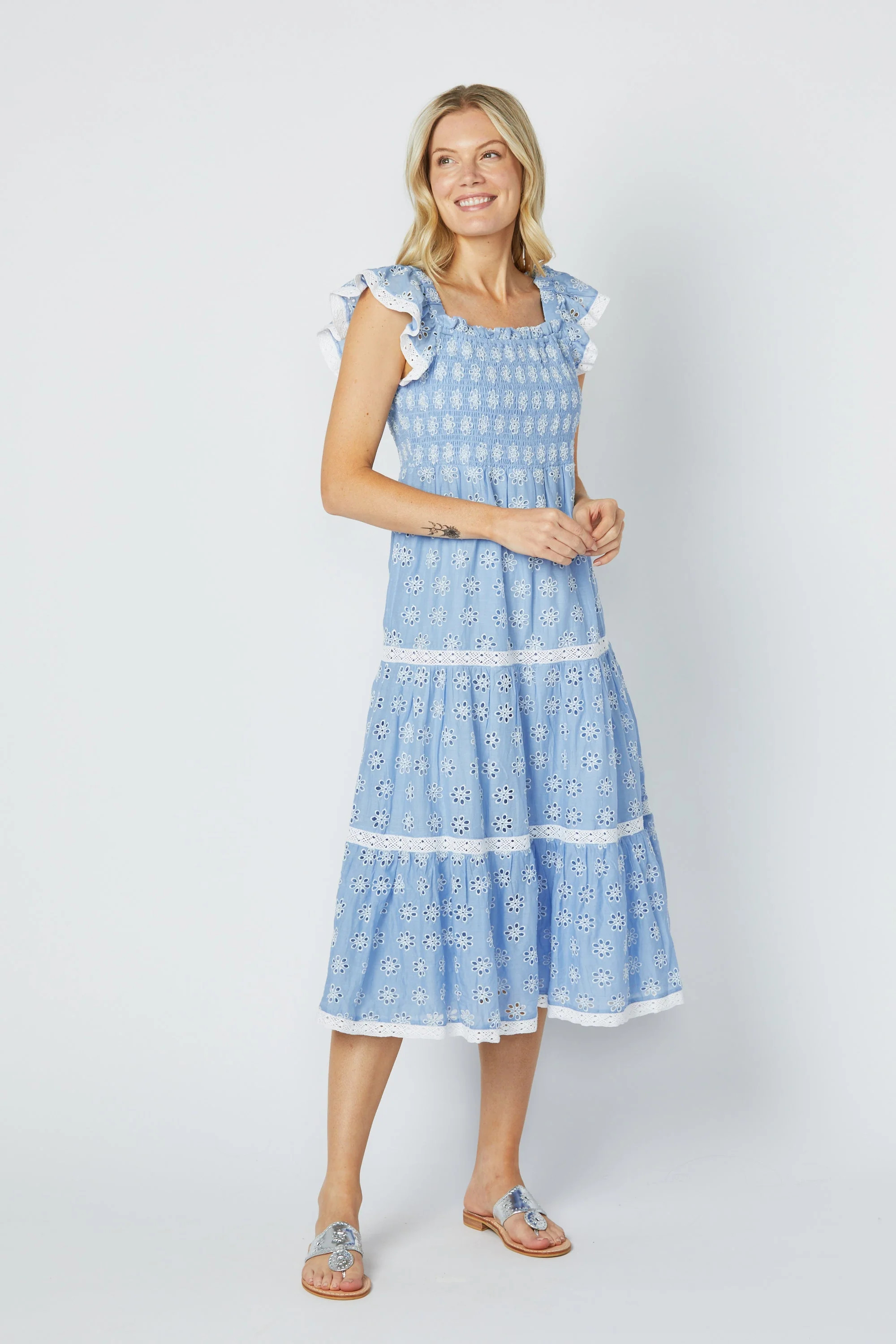 Floral Eyelet Smocked Midi Dress | Sail to Sable