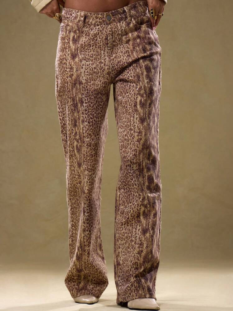 MUSERA Fall,Fall Clothes,Vintage Look Low Rise Snakeskin Denim Trousers | SHEIN USA | SHEIN