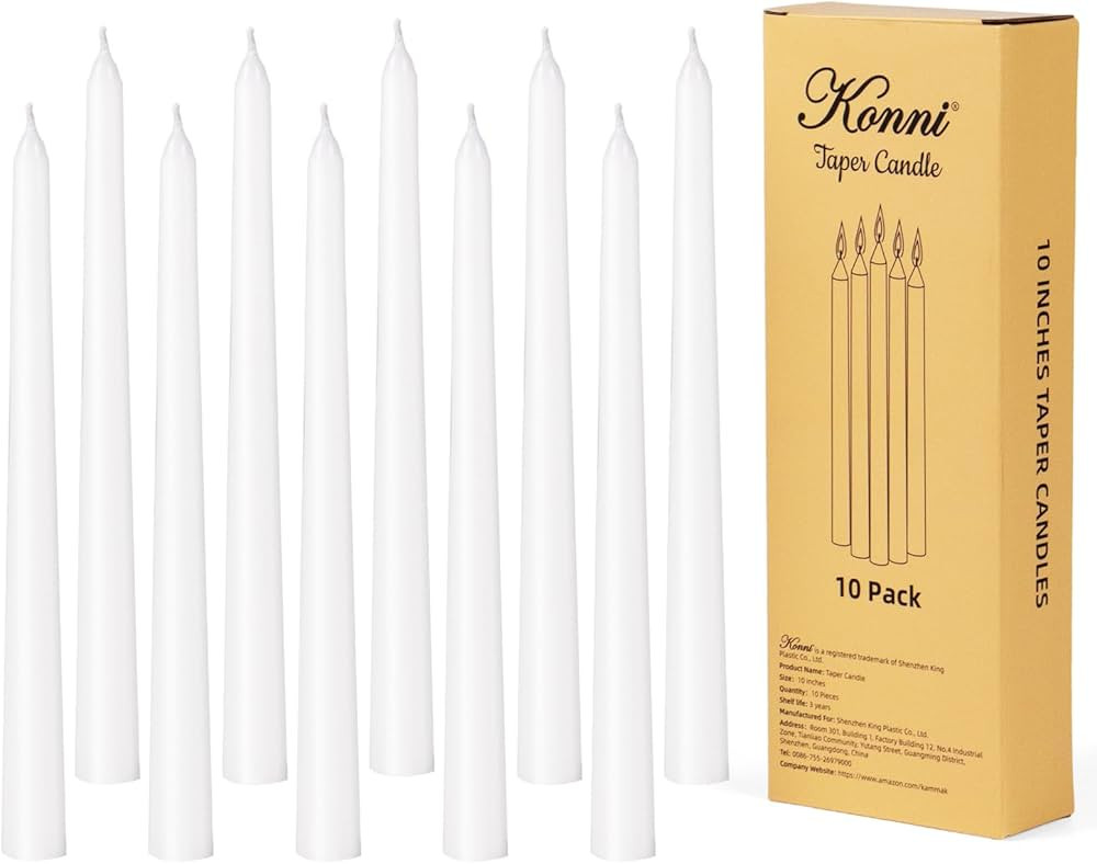 KONNI 10 Inch White Taper Candles, Unscented and Smokeless Tall Candlesticks, 10 Pack Tapered Can... | Amazon (US)
