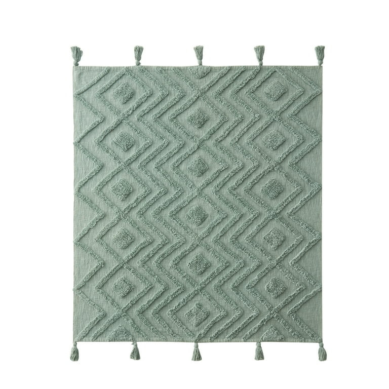 My Texas House Cameron Tufted Diamond Cotton Throw, Easy Wash, 50 x 60, Eucalyptus | Walmart (US)