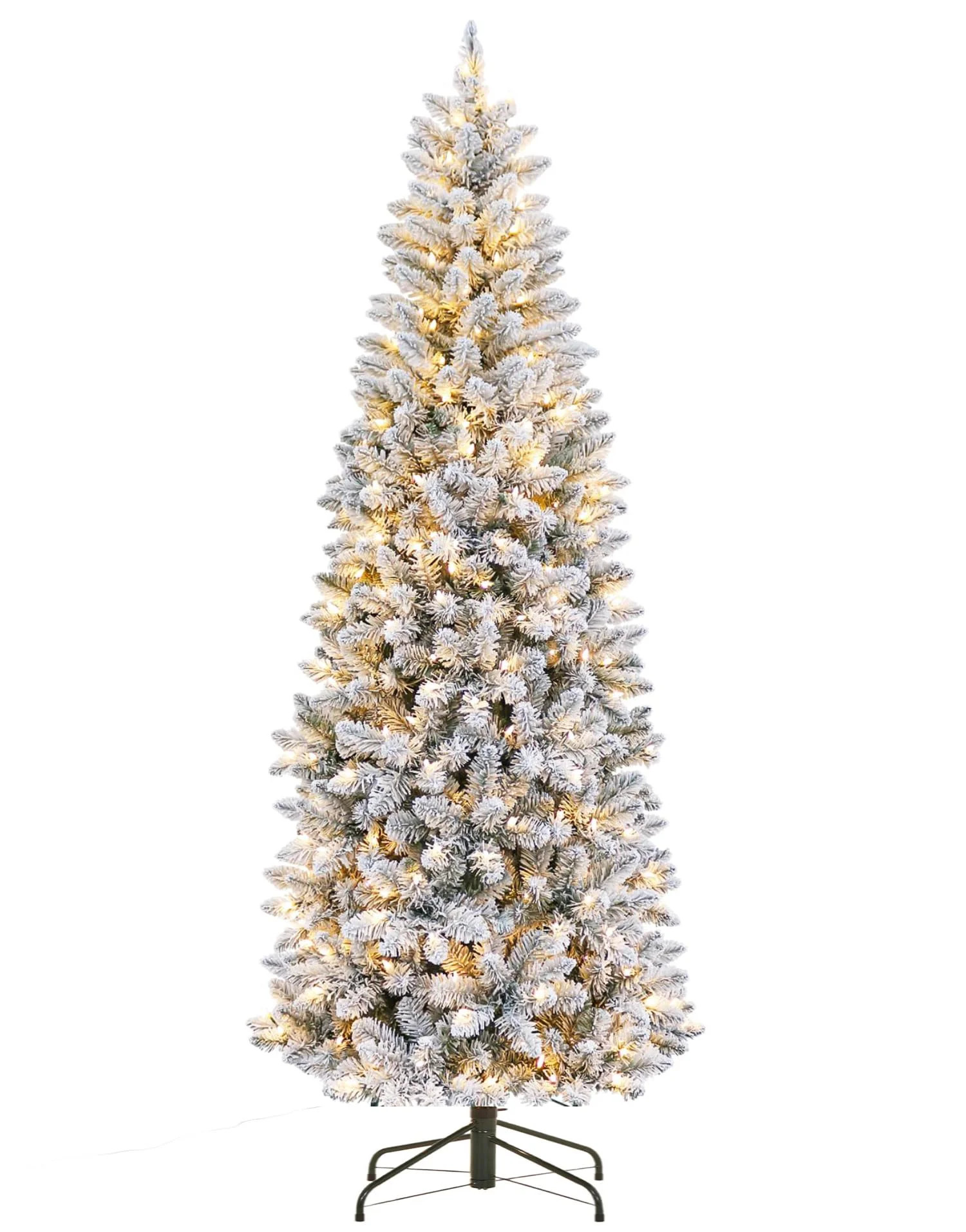 7.5ft Pre-Lit Pencil Christmas Tree, Frosted Artificial Xmas Tree with LED Lights and Metal Bas | Wayfair North America