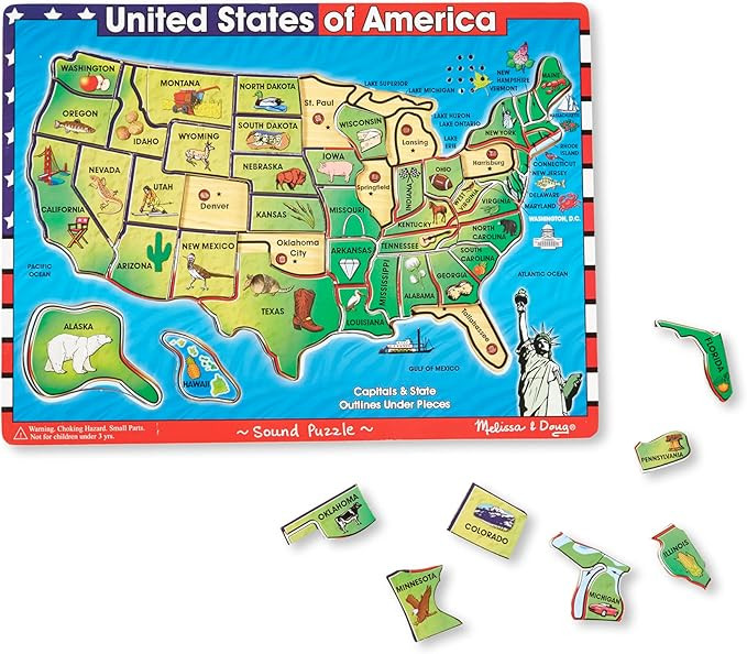 Melissa & Doug USA Map Sound Puzzle - Wooden Puzzle With Sound Effects (40 pcs), Multicolor - Sta... | Amazon (US)