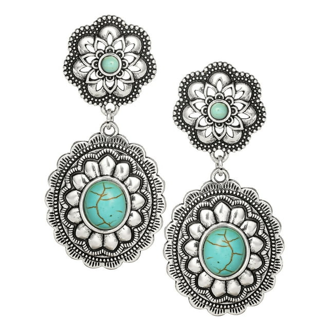 Jessica Simpson Fashion Metal Faux Turquoise Stone Drop Earring | Walmart (US)