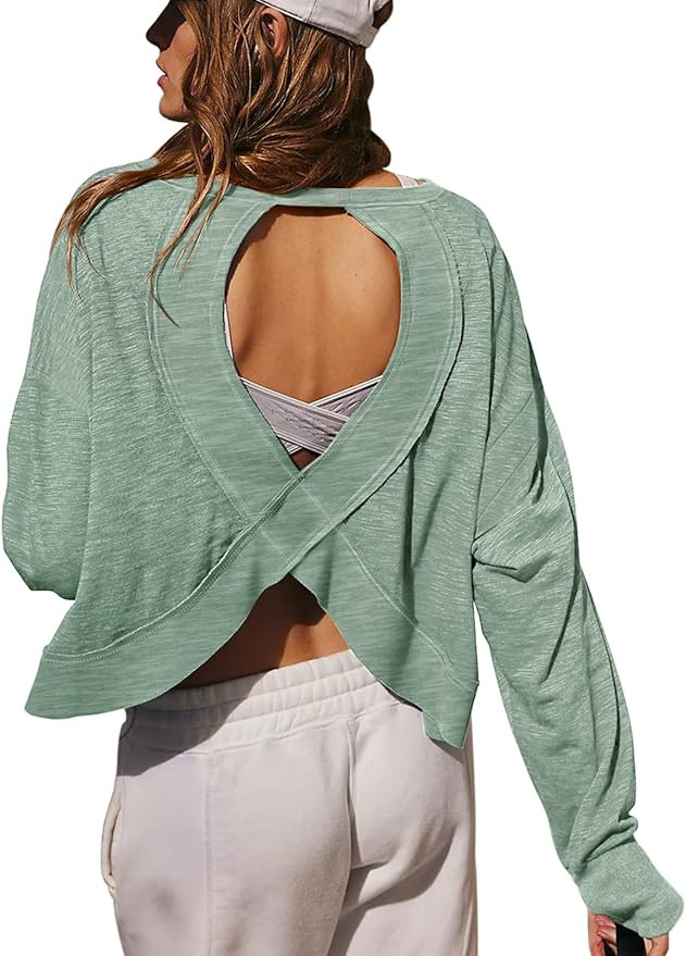 LASLULU Womens Open Back Long Sleeve Workout Tops Athletic Shirts Boat Neck Casual Running Tee Y2... | Amazon (US)