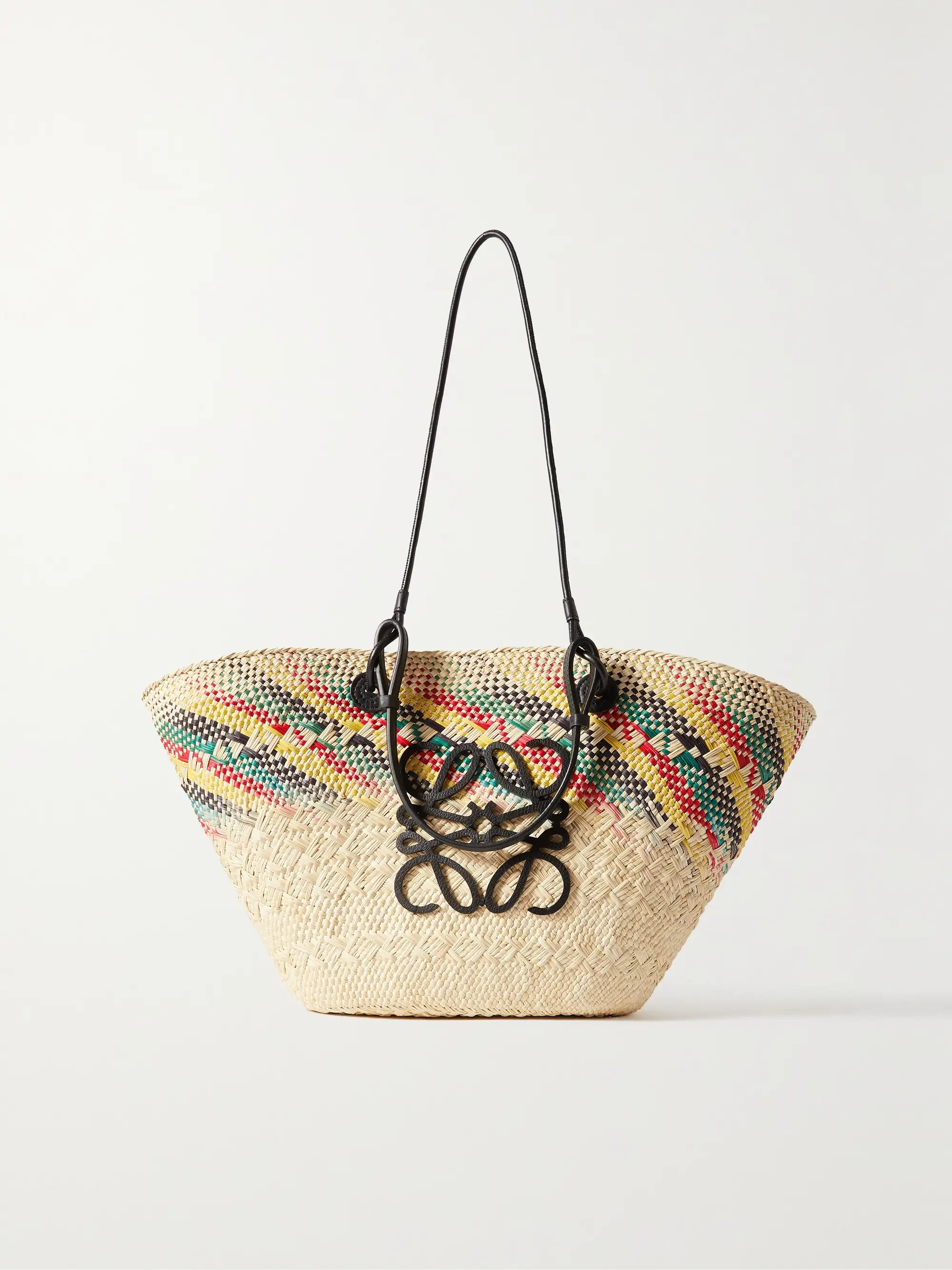+ Paula's Ibiza Anagram medium leather-trimmed woven raffia tote | NET-A-PORTER (UK & EU)