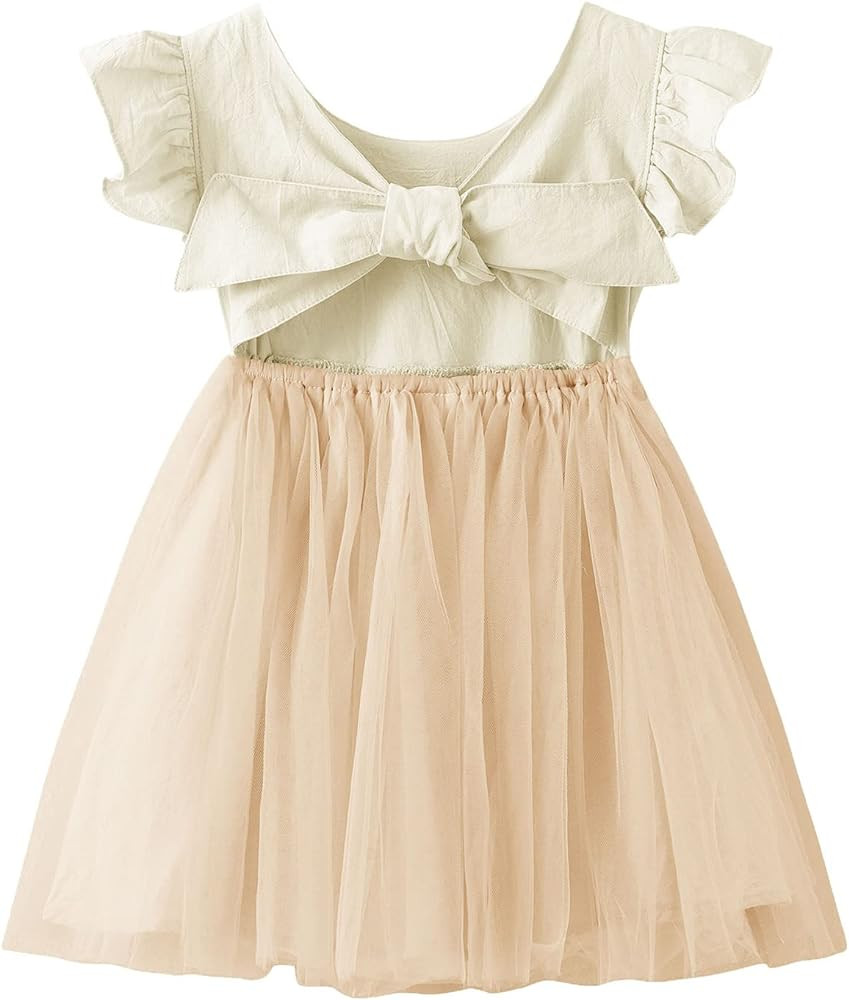 Dutebare Toddler Girls Tulle Tutu Dress Linen Ruffle Tie Back Sleeveless Kids Princess Party Dres... | Amazon (US)