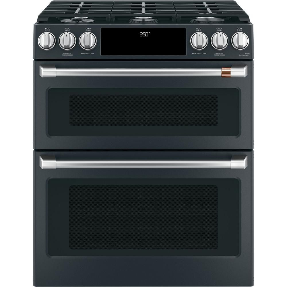 30 in. 7.0 cu. ft. Slide-In Double Oven Dual-Fuel Range with Self-Clean Convection in Matte Black... | The Home Depot