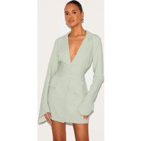 Sage Green Woven Belted Blazer Dress | PrettyLittleThing US