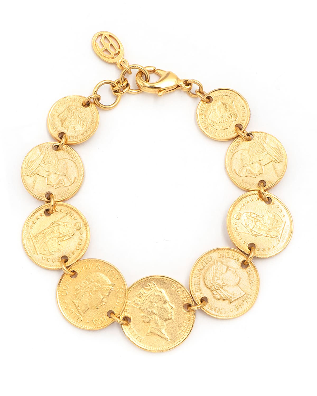 Gold Coin Charm Dual Chain Bracelet | Neiman Marcus