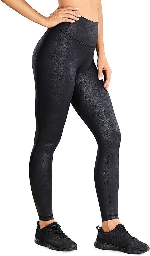 CRZ YOGA Women's Faux Leather Workout Leggings 25'' / 28'' - Stretchy Yoga Pants Lightweight High... | Amazon (US)