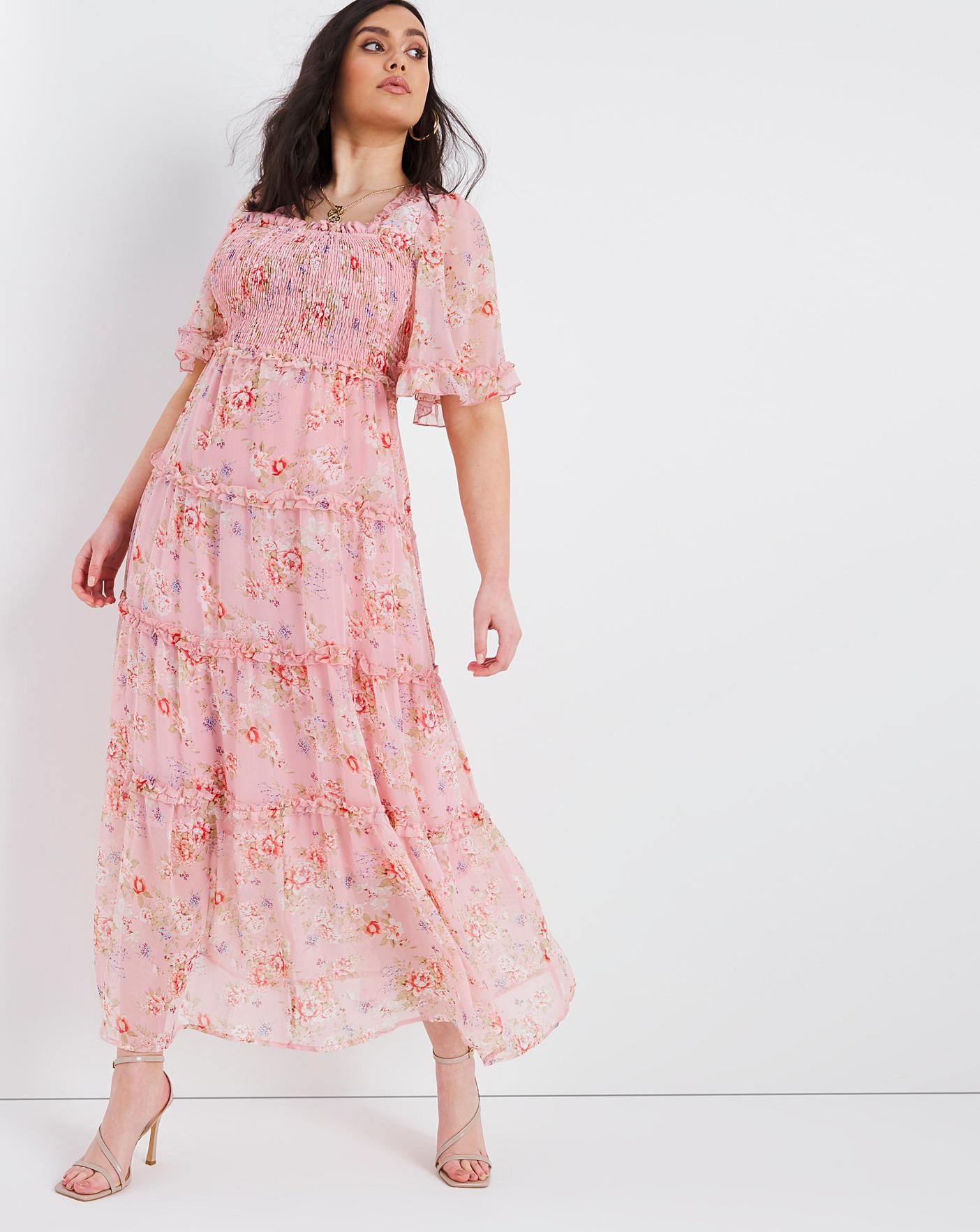 Shirred Chiffon Tiered Maxi Dress | Simply Be (UK)