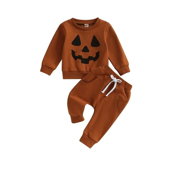 Toddler Baby Boys Halloween Outfits Pumpkin Face Print Long Sleeve Sweatshirts Long Pants Fall Cl... | Walmart (US)