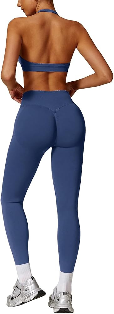 ABOCIW Workout Sets for Women Seamless Scunch Butt Lifting Impact Leggings Halter Sports Bra 2 Pi... | Amazon (US)
