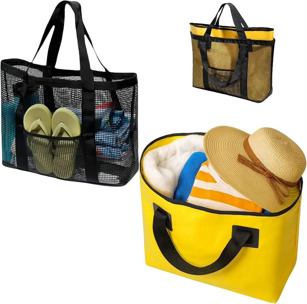 KOKKOYA 2 in 1 Large Beach Bag Tote Waterproof Sandproof with Mesh Pocket for Women Men Beach Swi... | Amazon (US)