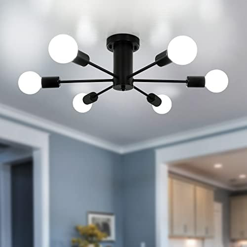 TMMAYSUN Semi Flush Mount Ceiling Light Fixture, 6 Lights Modern Sputnik Chandelier Pendant Light... | Amazon (US)