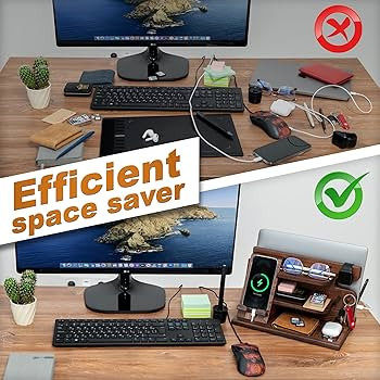 TESLYAR Wood Phone Docking Station for Men - Desktop or Nightstand Organizer - Birthday gifts for... | Amazon (US)