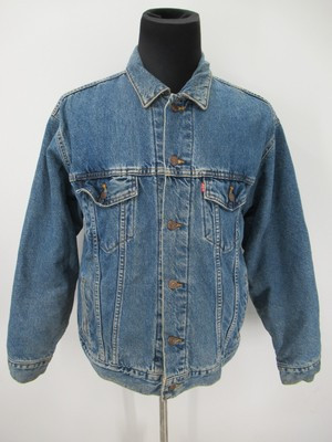 B0590 VTG Levi's Plaid Flannel Lined Denim Trucker Jacket Made in USA Size L | eBay US