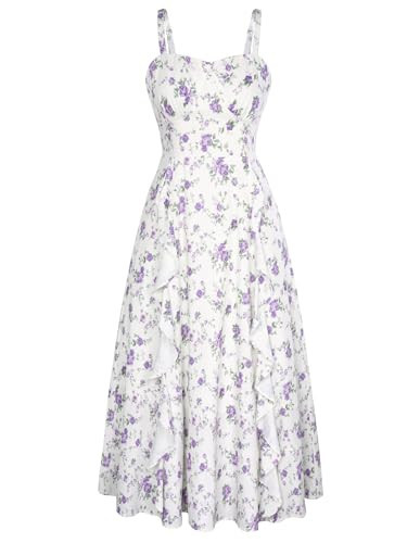 Belle Poque Summer Purple Floral Dresses for Women 2024 Garden Party Dress Floral Sundress for Women Wedding Guest L | Amazon (US)