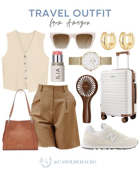 Elevate your vacation style with this travel outfit inspo: a neutral vest top, brown shorts, comfy white sneakers, and more!
#amazonfinds #airportlook #springfashion #travelessentials

#LTKtravel #LTKSeasonal #LTKstyletip