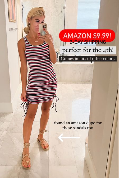 The perfect dress for the 4th of July on sale for under $10. Amazon find comes in lots of colors. I’m wearing a size small. Also found an amazon dupe for my free people sandals. Linked both. Fourth of July outfit ideas vacation outfits amazon dresses 

#LTKsalealert #LTKFind #LTKtravel