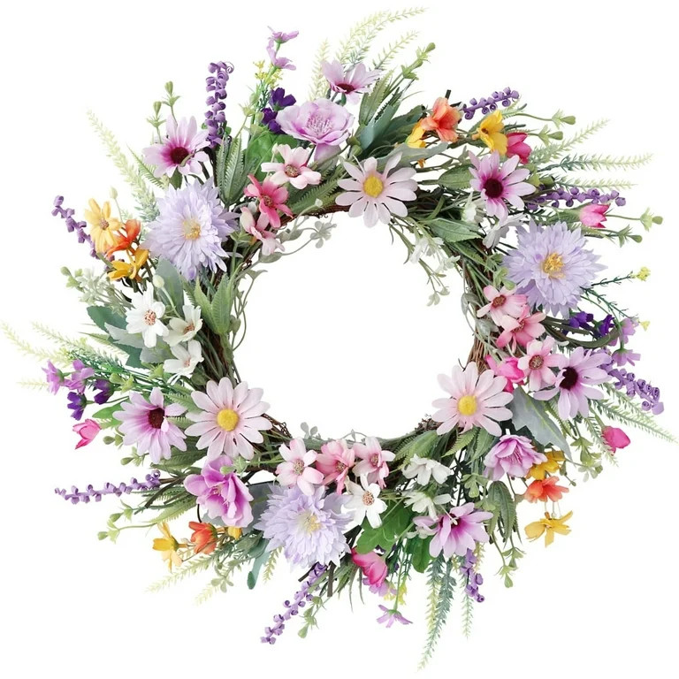 Farship 20 Inches Spring Wreaths for Front Door Wildflowers Wreath Artificial Silk Wreath With Da... | Walmart (US)