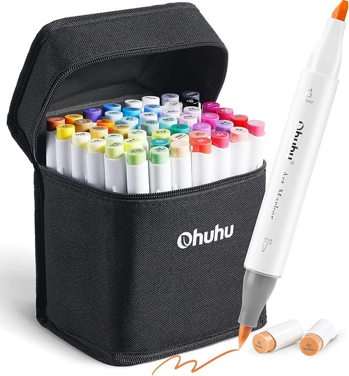 Ohuhu Alcohol Markers Brush Tip: 48-Color Double Tipped Art Marker Set for Artist Adults Coloring... | Amazon (US)