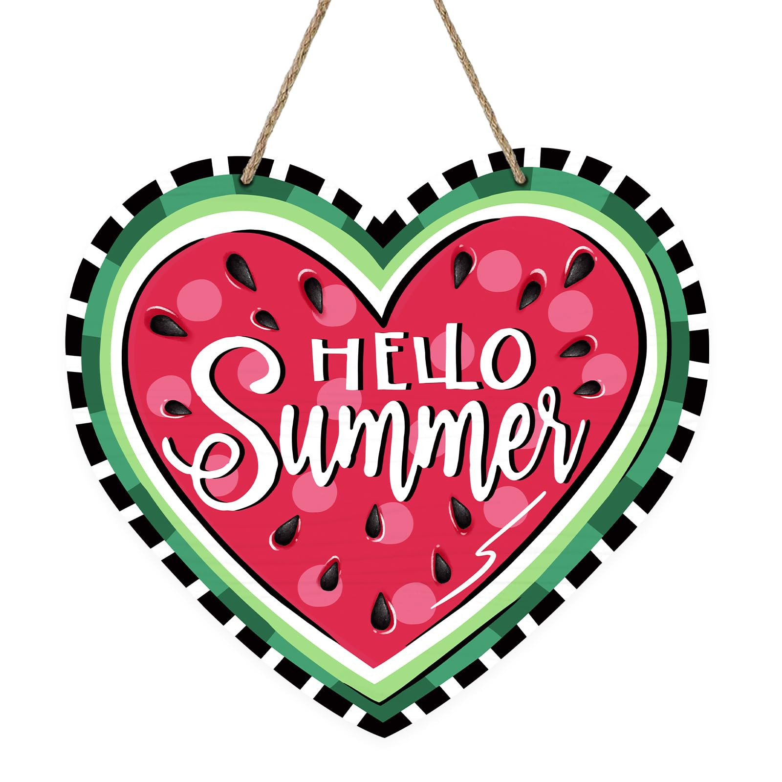 Deroro Hello Summer Love Heart Watermelon Front Door Sign, Red Green Fruit Wood Door Hanger Outdo... | Amazon (US)
