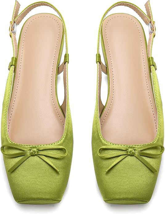 Women's Ballet Flats Slingbacks Square Toe Bow Knit Dressy Flat Shoes with Ankle Buckles Satin | Amazon (US)