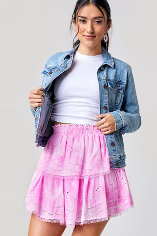 Laci Tie Dye Embrodiered Flippy Mini Skirt | Francesca's