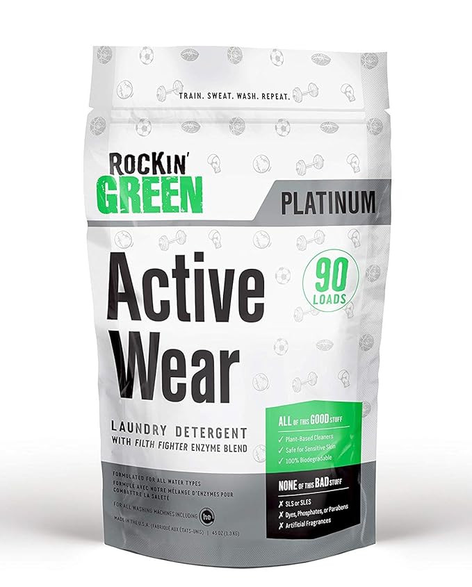 Rockin' Green Platinum Series Active Wear Laundry Detergent Powder, 45 oz. - All Natural, Biodegr... | Amazon (US)