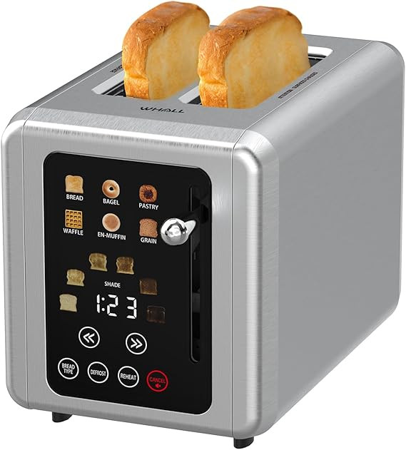 WHALL Touch Screen Toaster 2 slice, Stainless Steel Digital Timer Toaster with Sound Function, Sm... | Amazon (US)