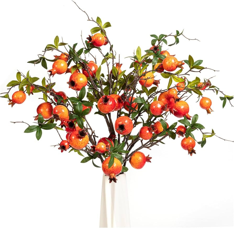4Pcs 31.5 Inch Artificial Pomegranate Branches, Fake Fruit Branch, Artificial Plants for Living R... | Amazon (US)