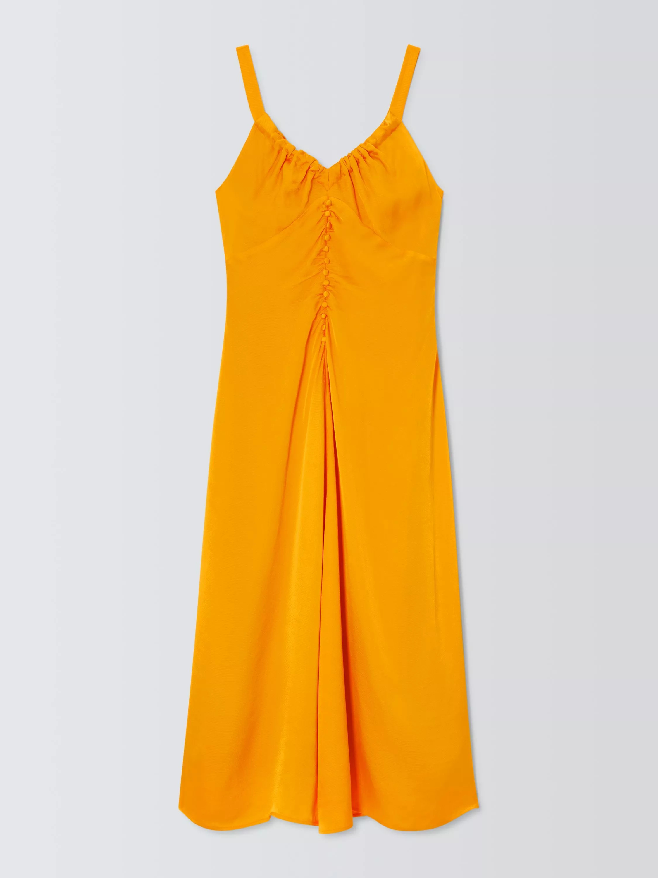 Textured Satin Button Detail Sleeveless Midi Dress, Orange | John Lewis (UK)