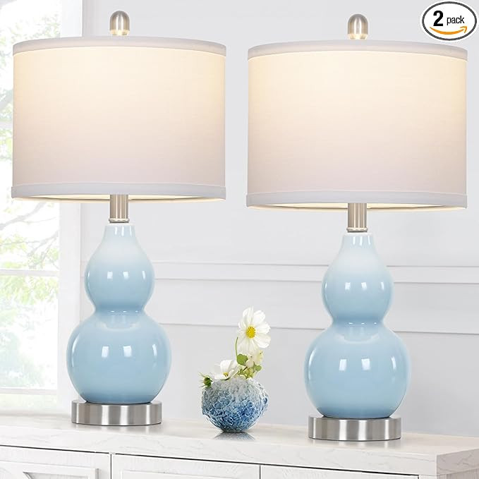 Double Gourd Ceramic Table Lamps Set of 2, Modern Blue Bedside Lamps for Night Stand, Contemporar... | Amazon (US)