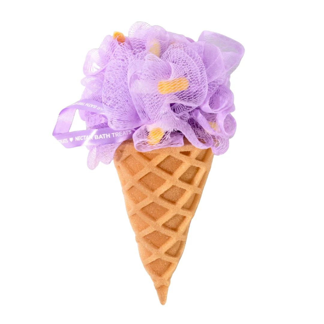 Large Purple Ice Cream Cone Exfoliating Sponge | Nectar Bath Treats