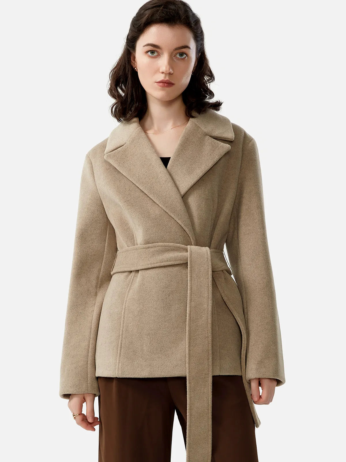 Lapel Collar Waist Wool Blend Coat | SDEER