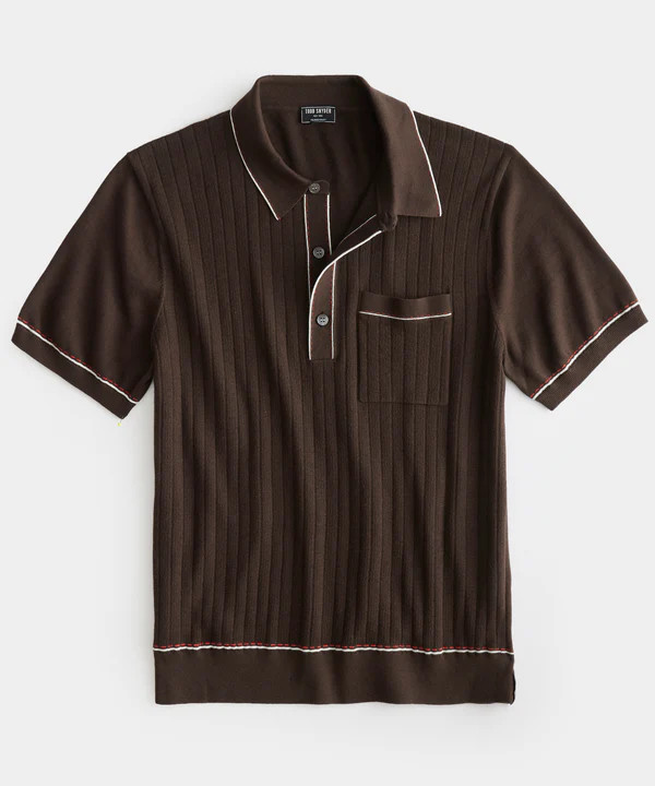Italian Cotton Silk Tipped Riviera Sweater Polo in Espresso Bean | Todd Snyder